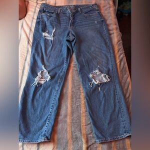 Old Navy Women's Distressed Wide Leg Jeans - Blue